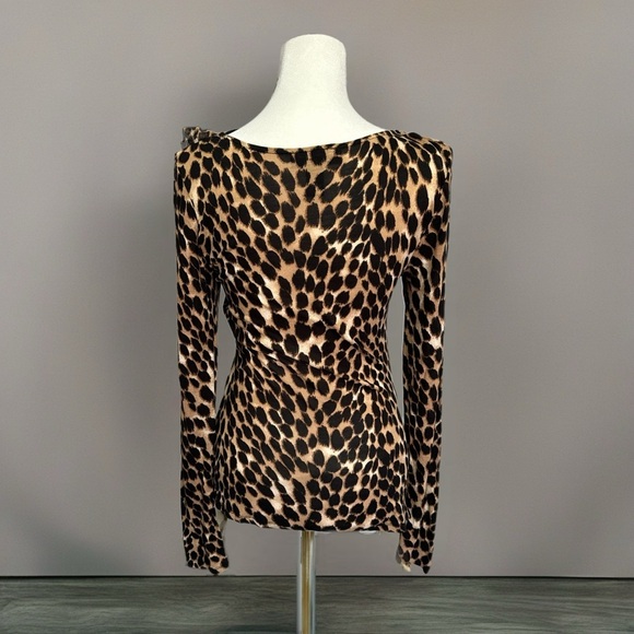 INC International Concepts Blouse Top Womens Animal Print Ruched Ruffle Sz M - Picture 4 of 7